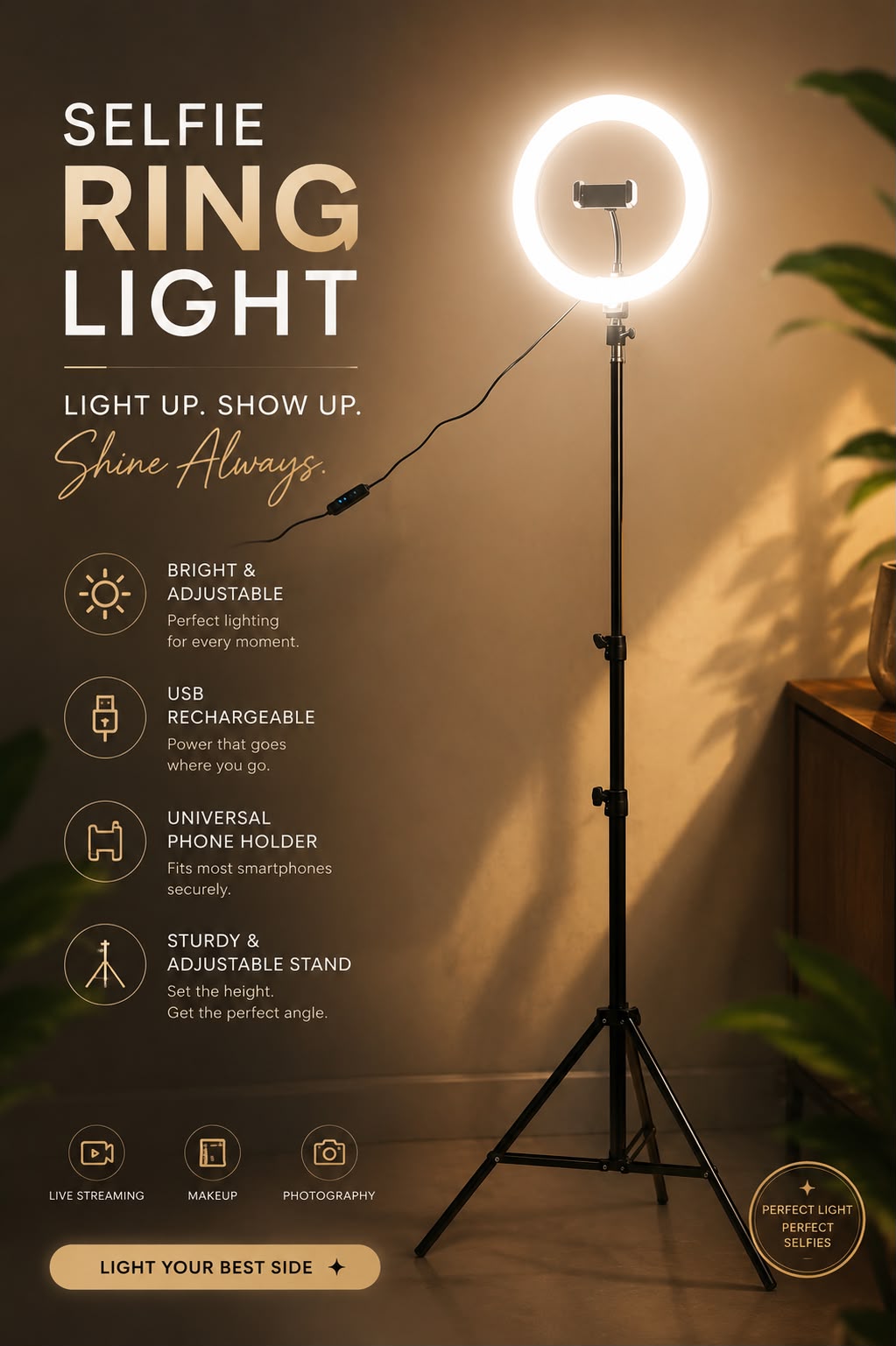 6ft Tripod Stand with 10-Inch LED Ring Light &amp; Mobile Holder