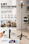 5.9ft Extendable Selfie Stick Tripod with Bluetooth Remote